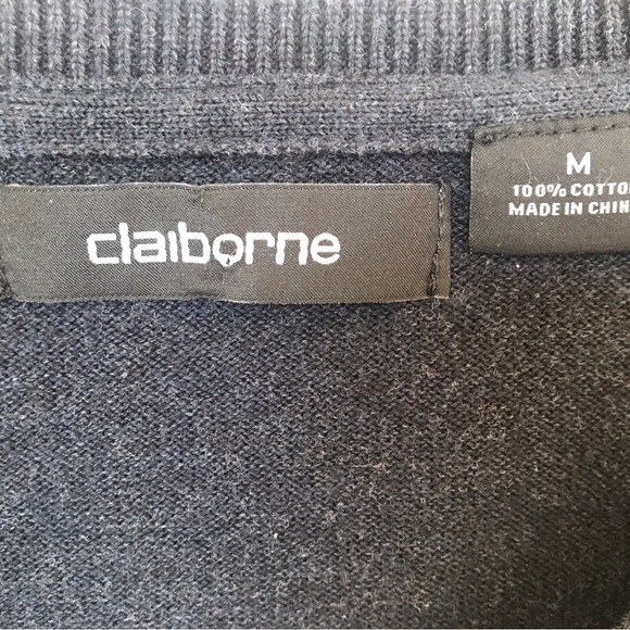 Claiborne Ladies Argyle Sweater Gray SzM Long Sleeves 100% Cotton - Picture 3 of 7